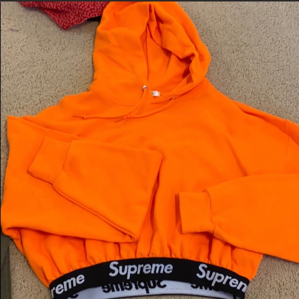 neon orange authentic supreme hoodie
